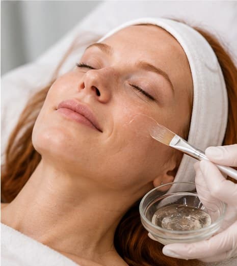Woman with freckles having a professional peel brushed onto her cheek